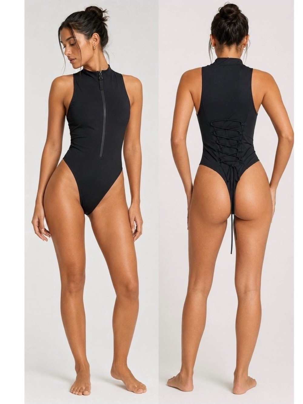 Eli Neon Yellow High-Neck Zip One-Piece Swimsuit - Picture 8 of 9